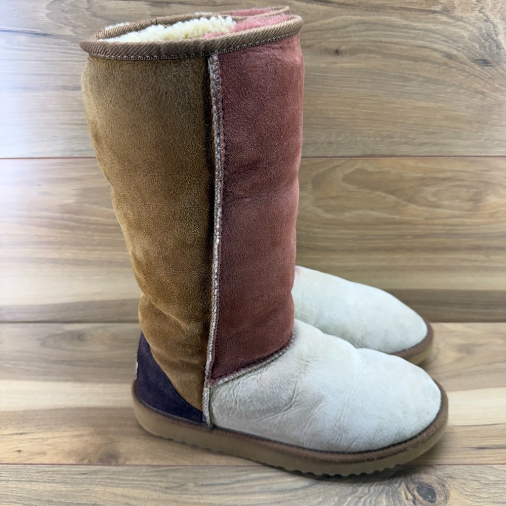 UGG Classic Tall Y2K Patchwork Boots Womens 8 Suede Beige Rust Chestnut